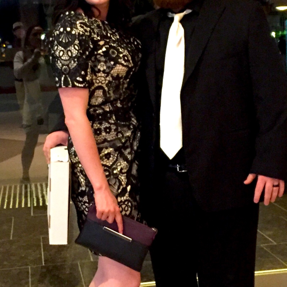 Nude and black lace dress
